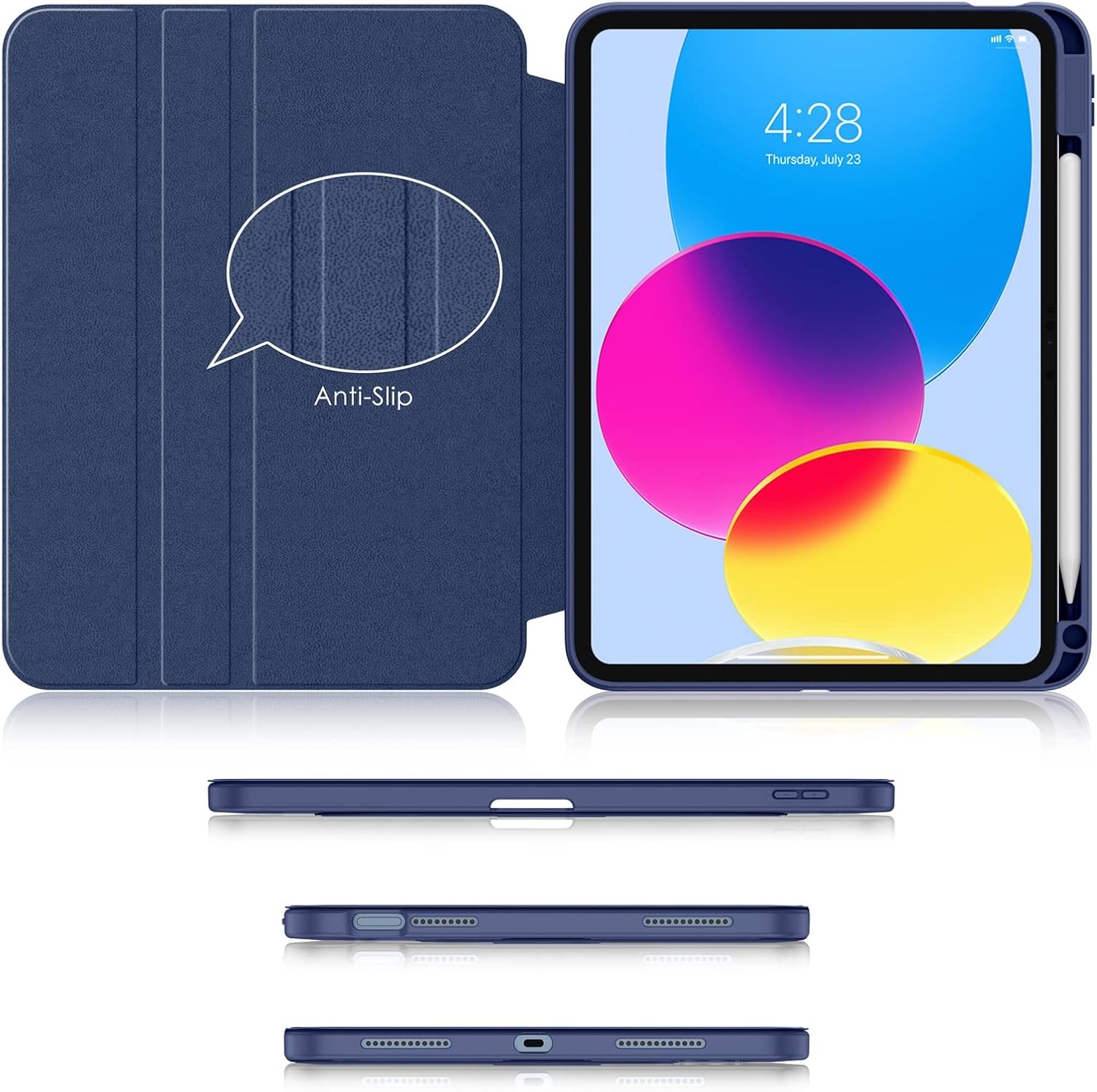 Soke Rotating Case for iPad (A16) 11th Generation 2025, iPad 10th Gen 2022 with Pencil Holder, [Shockproof + Auto Sleep/Wake] 360 Degree Rotation Clear Back for iPad 11"/10.9" - Navy Blue