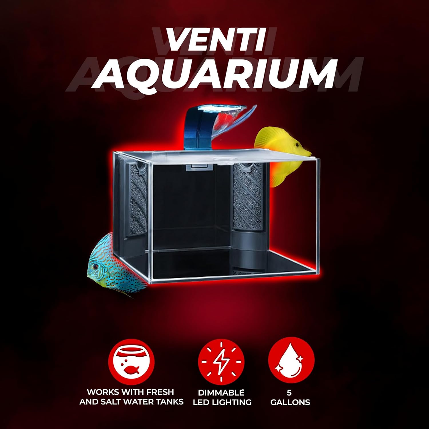 Aquatop Venti Professional Showcase Glass Aquarium Kit, 5-Gal - All-in-One for Freshwater - LED Light, Breza Air Pump & Replaceable Filter Cartridge