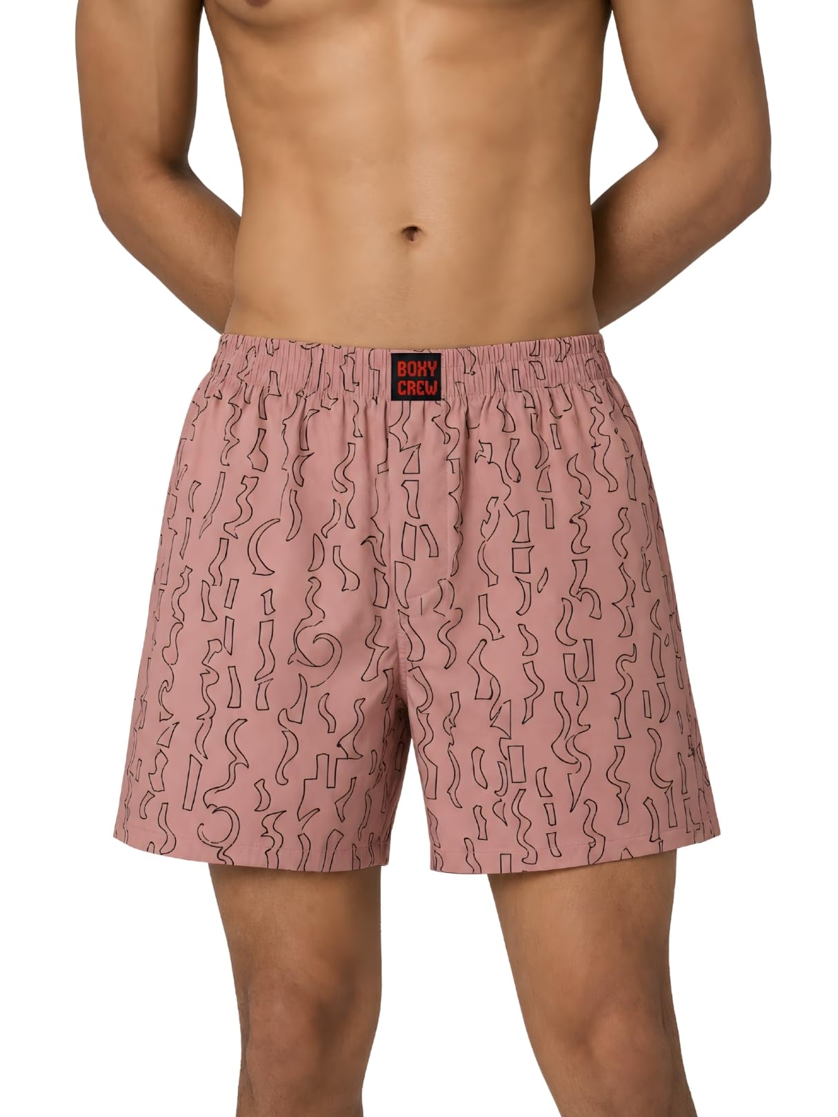 boxy crew Men's 100% Cotton Printed Boxer Shorts with Dual Side Pockets, Fabric-Covered Elastic Waistband and Classic Woven Fit for Lounging, Nightwear & Homewear - Brick, Style MBX017-picture-52