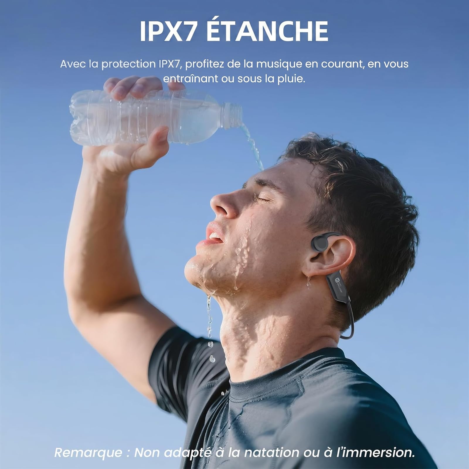 HIFI WALKER Casque Conduction Osseuse Bluetooth 6.0, IPX7 Écouteurs à Conduction Osseuse avec Micro, 18h Autonomie Ecouteurs sans Fil Sport pour Course à Pied, Running, Cyclisme, Fintess