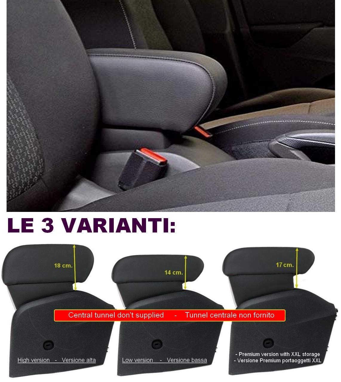 Drive Design bracciolo Compatibile per Crossland X Regolabile Lunghezza Ecopelle Nero Montaggio Senza Viti - (Versione Alta)