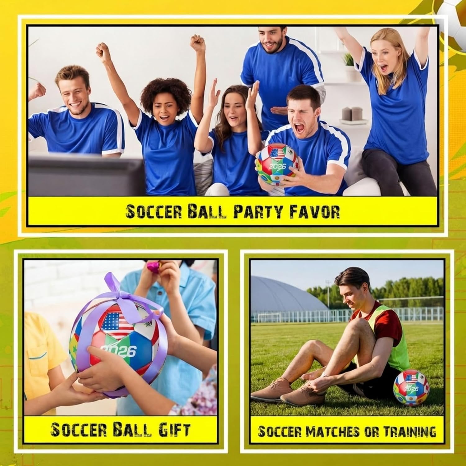 Tellingyou World Flag Soccer Ball Country Flags Training Ball 2026 International Multi Country Design with Pump Needle and Storage Bag for Team Practice Club Games Soccer Fan Gifts