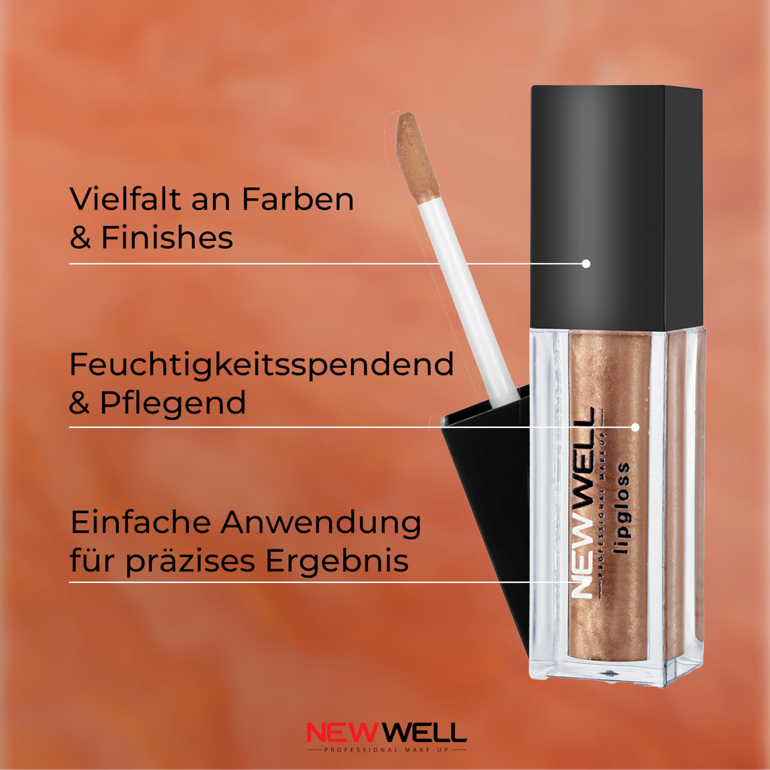 Newwell Lip Gloss Lipstick 24 Hours Hold, Long Lasting Shine, Moisturising, Vegan - Colour: Brown - 04, 6 ml (Pack of 1) - Image 4