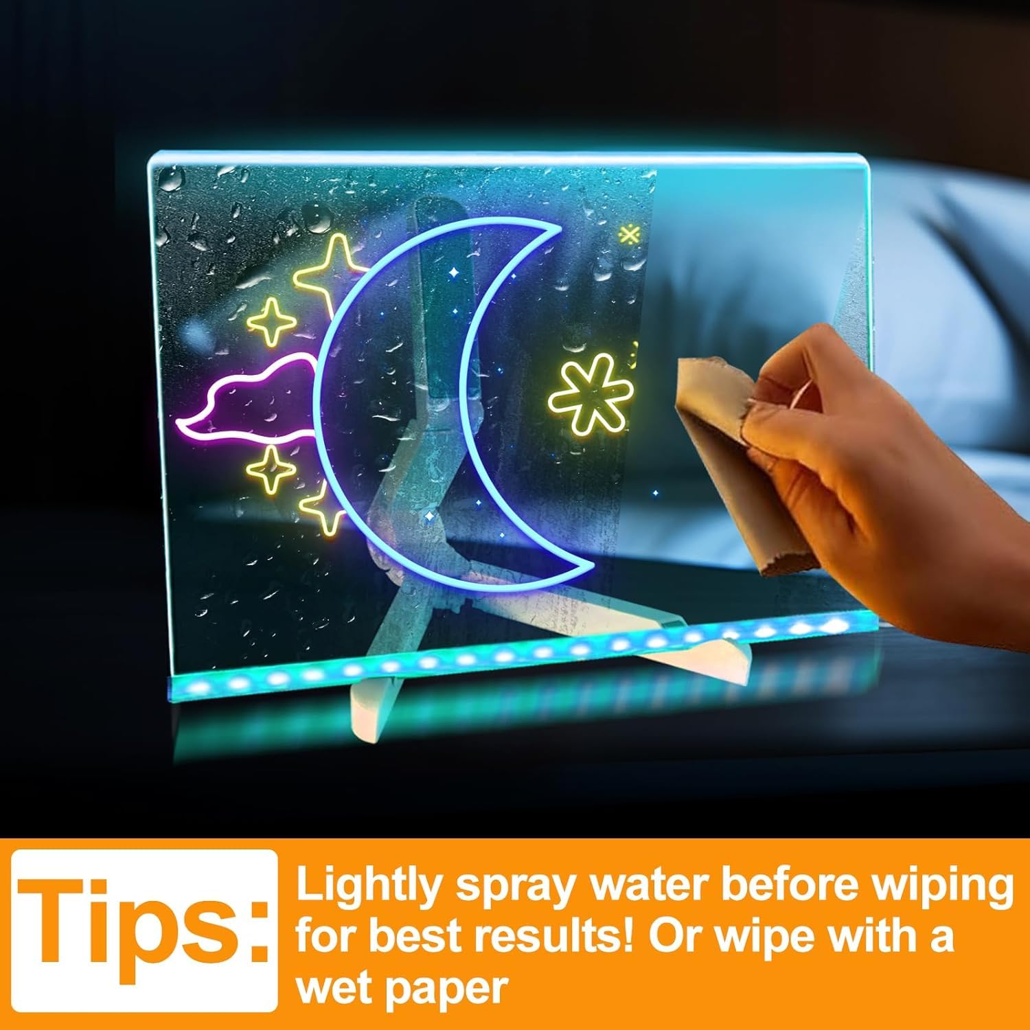 Farnirvana Lavagnetta Cancellabile Bambini, 30x20cm Lavagnetta in Acrilico con Luci LED, Con 7 Colori penna e 2 supporto, per Ristoranti，Scuola, Bar, Casa, Ufficio, Natale