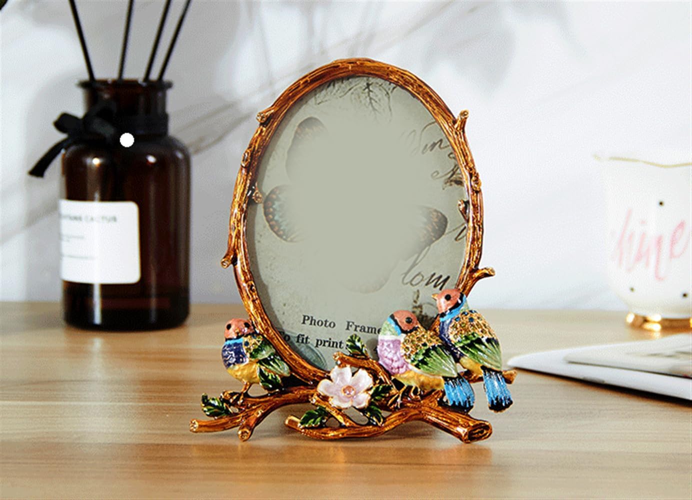 Alloy Metal Picture Frame with Easel for Tabletop Display Decorative High Definition Glass Photo Frame Home Decor for 2.5 x 3 Inches Wreath