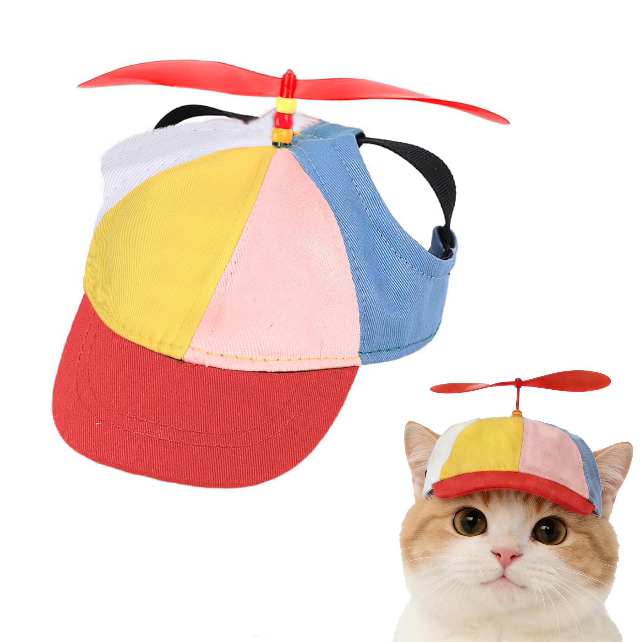 Cat Propeller Hats Rainbow Propeller Hat Cat Bucket Hat with Propellers Helicopter Hats for Cats with Ear Holes — image 1