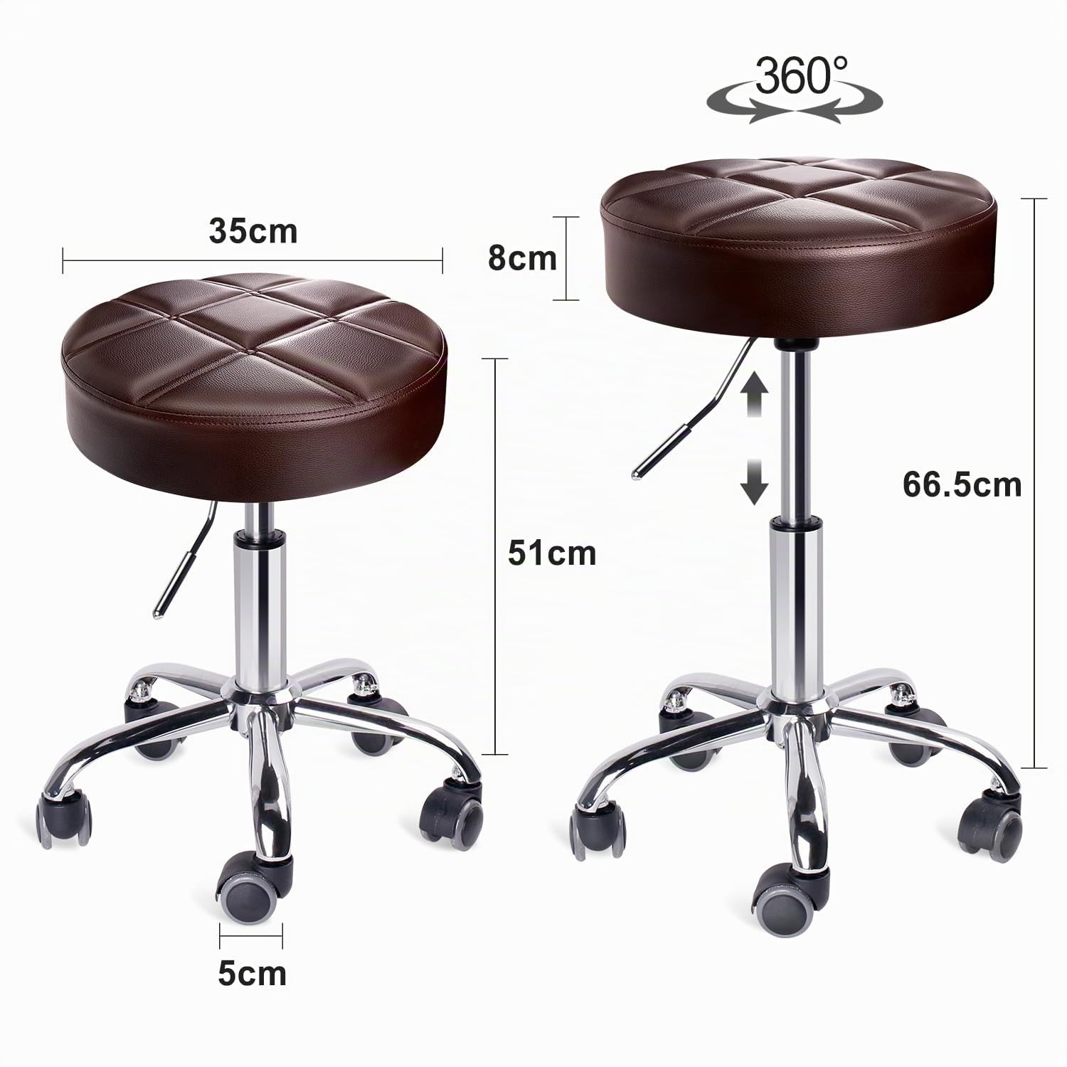 Sgabello da Bar con Ruote Regolabile Girevole Similpelle Portata 113.4kg | Cilindro a gas certificato SGS, ruote silenziose, altezza regolabile, 360° girevole, adatto a uso domestico e commerciale