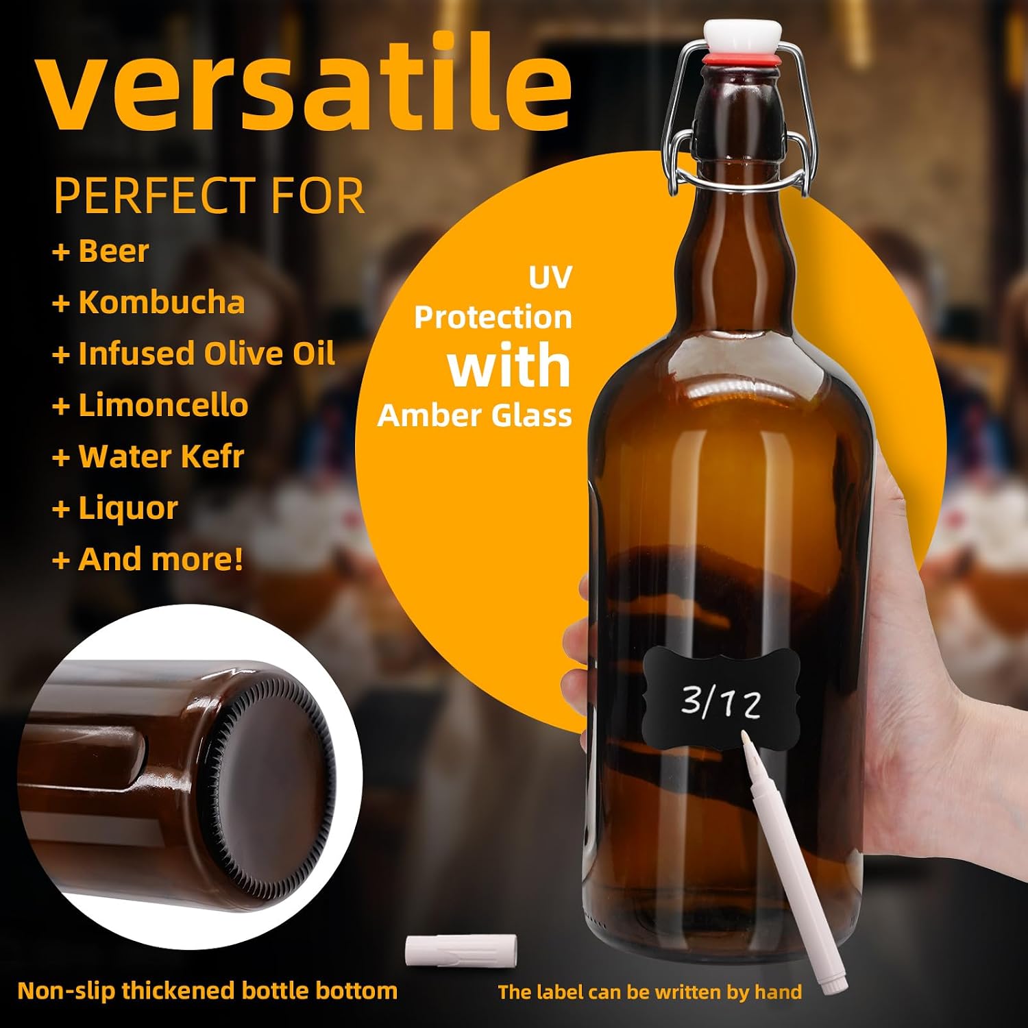 1PC Swing Top Beer Bottles with Easy Flip Top 32 Oz Amber Glass Bottle Set with Airtight Cap for Kombucha, Carbonated Drinks, Brewing, and Fermenting