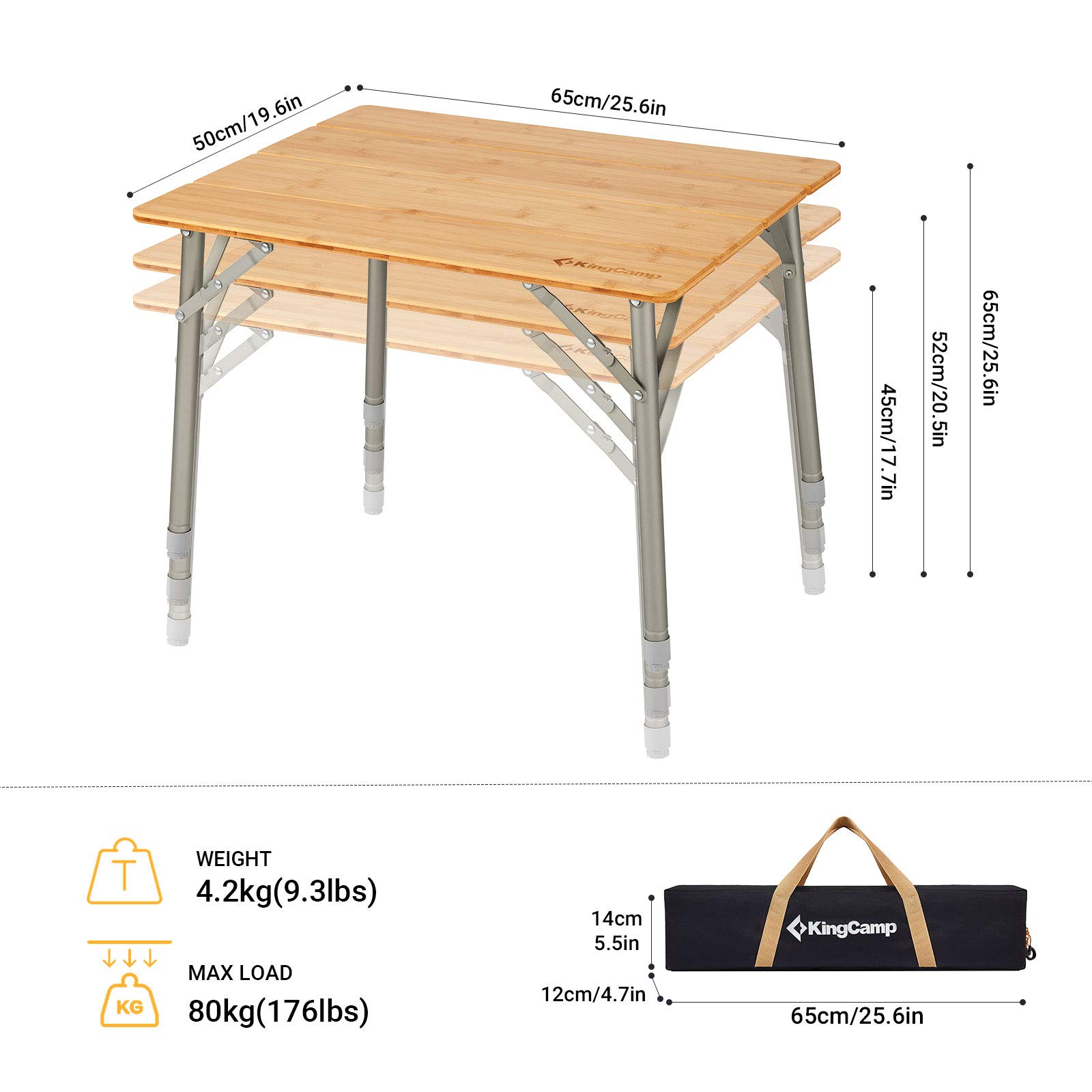 KingCamp Portable Folding Camping Table Bamboo Lightweight Fold up