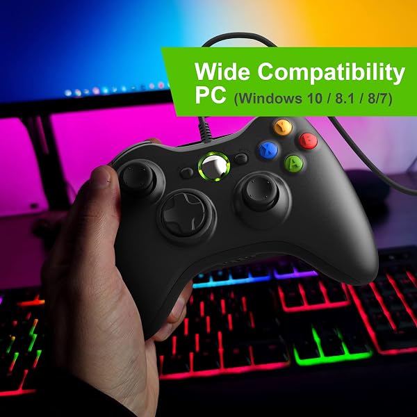 Mando para Xbox 360, Mando PC, USB Mando para Xbox 360/Xbox 360 Slim/PC Win7/8/10/11/XP Joystick Gamepad con Doble Vibración Wired Controlador - 3