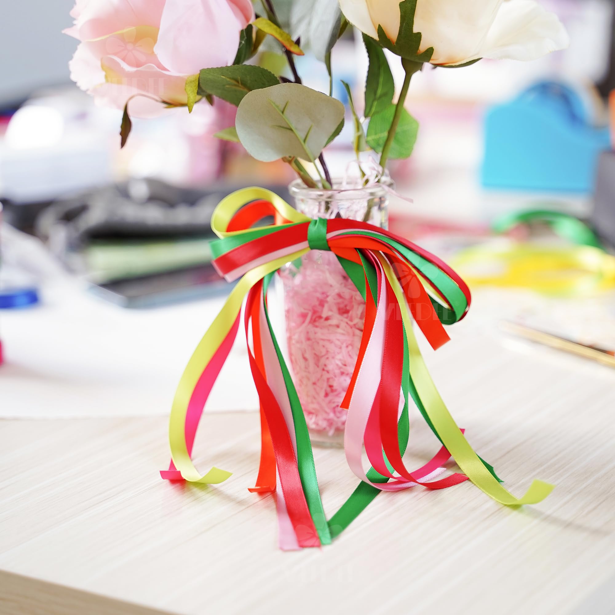MEEDEE - Nastro di raso Asst. 10 colori 3/8 "x 5 yard ogni totale 50 yds per confezione, arcobaleno