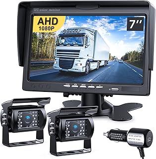 DVKNM Upgrade Dual Backup Camera Monitor Kit 7'' HD 1080P IP69 Waterproof Rearview Reversing Rear View Camera Monitor for Truck Trailer Semi-Trailer Box Truck RV Pickup Truck Easy Installation (TZ102)