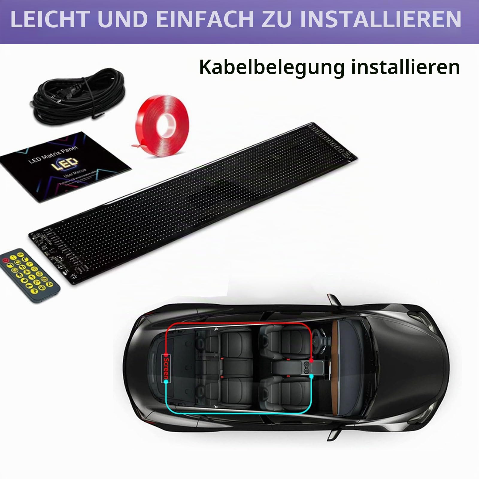 Led Anzeigetafel,Flexibler Anzeige Programmierbar,USB/Stecker,Bluetooth-App-Steuerung RGB Panel,Wasserdicht Scrolling Personalisiert Leuchtschild Namensschild mit Fernbedienung (16x192px 19.2x176.2cm)