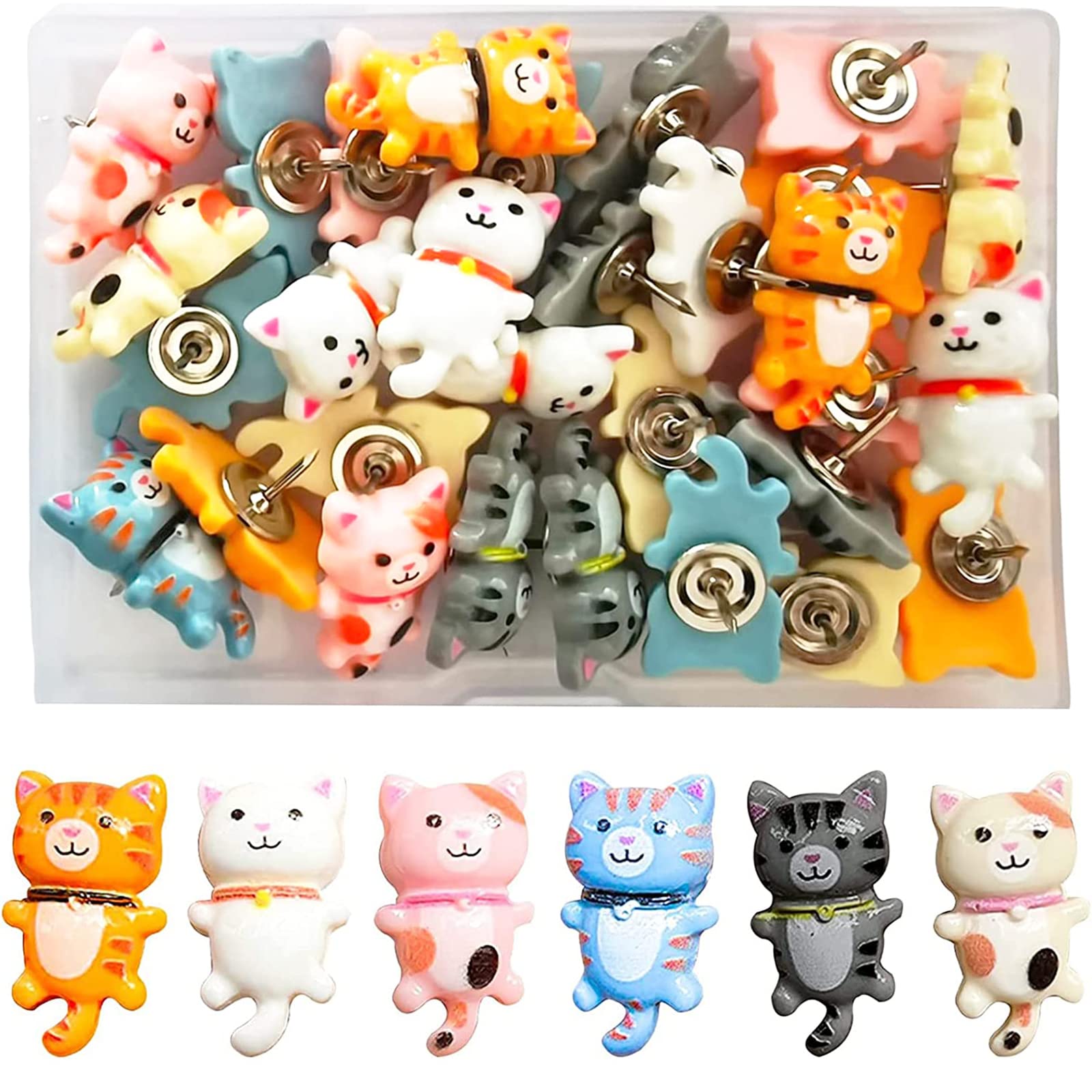 Cute Cat Drawing Pins 30 Pcs Resin Push pins Decorative Thumb Tacks for Photo Map Wall Cork Board Bulletin Board Home Office Supplies Picture Project Wall Hanging Accessories
