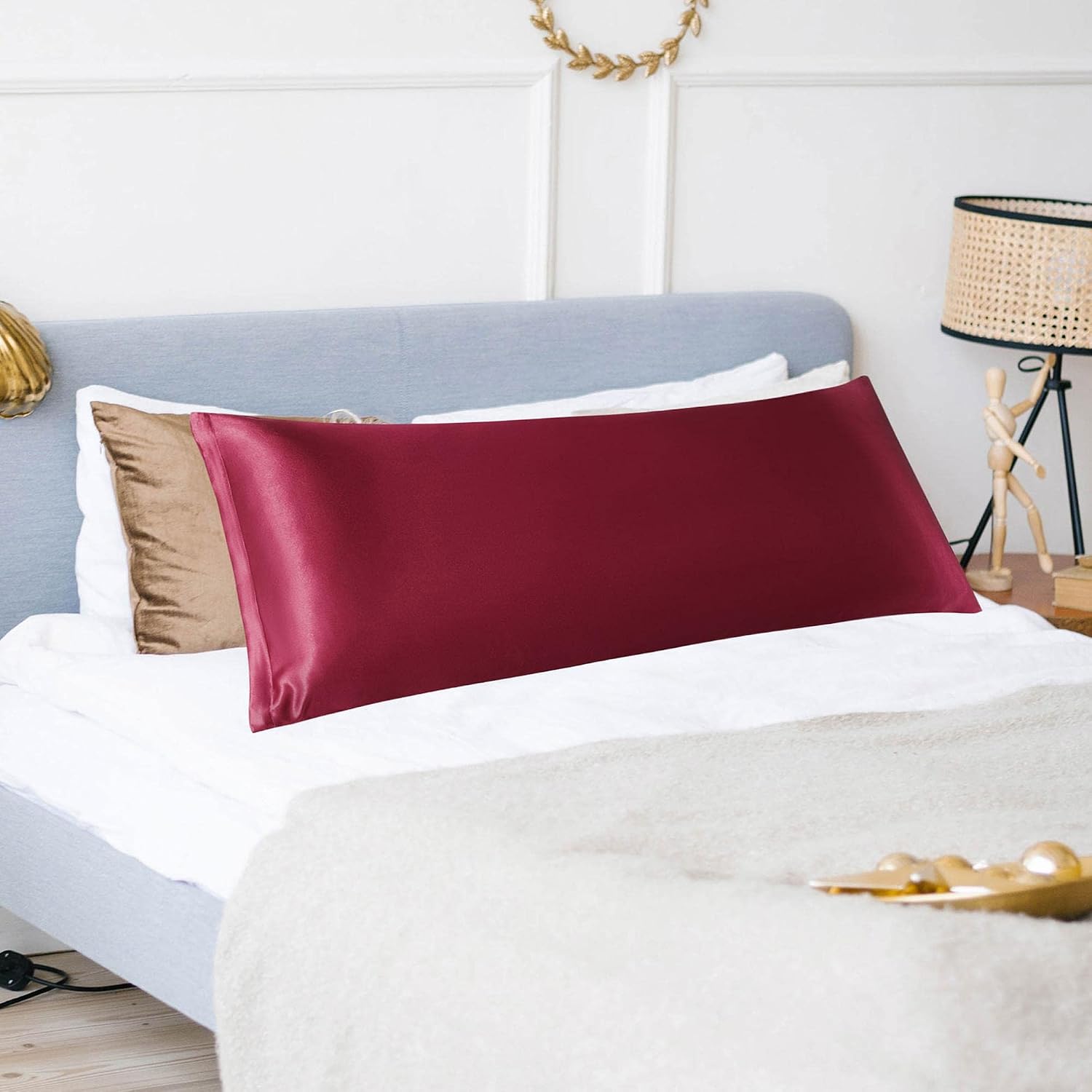 PiccoCasa Satin Body Pillowcase for Hair and Skin Luxury Silk Satin Long Pillow Cover Smooth Soft Satin Body Pillow Cover with Zipper Closure Burgundy 5ft - Image 3
