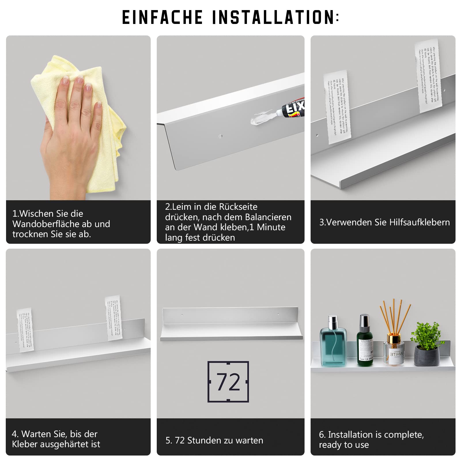 Juego de 2 estanterías autoadhesivas para ducha, sin taladrar, estante de pared con soporte de aluminio espacial para champú para baño, cocina, plateado