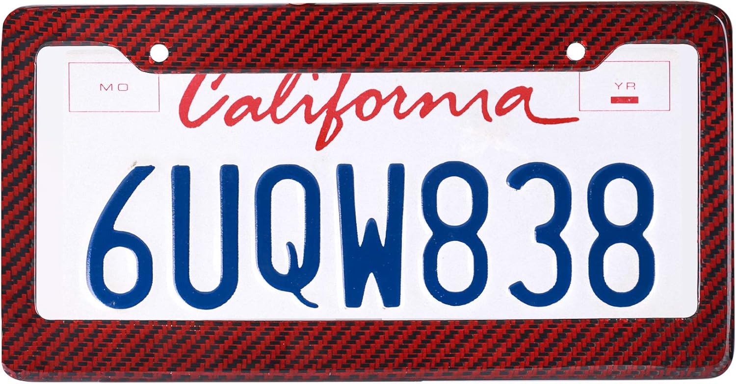 BLVD-LPF OBEY YOUR LUXURY Real 100% Red Carbon Fiber License Plate Frame Tag Cover FF - C with Matching Screw Caps - 1 Frame