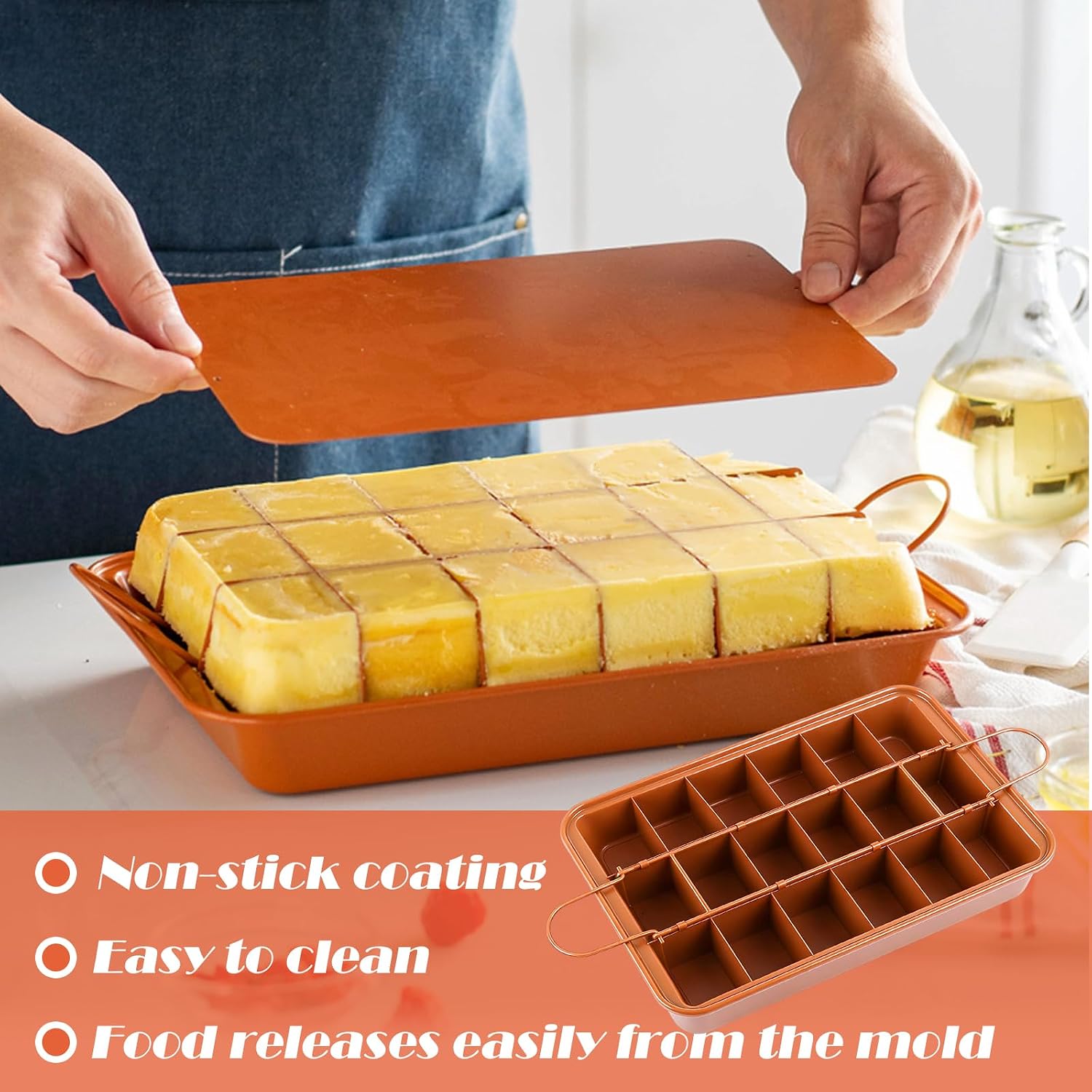 2 Pack Brownie Pan with Dividers 12" x 8" x 1.6" All Edges Brownie Pans, 18 Pre-slice Carbon Steel Bakeware Tray Brownie Cutter for Baking Cake, Biscuit, Muffin
