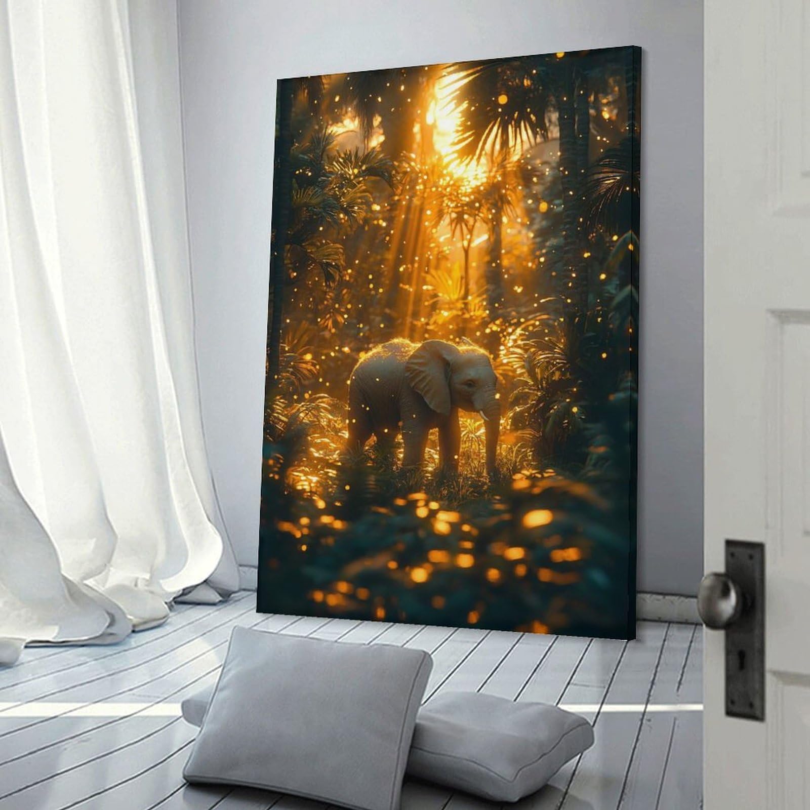 Junmoney Elephant in A Golden Jungle Home Decor Wall Art, 16x24inch(40x60cm), for Apartments, Flats Or New Home Decor, An Easy Choice for New Home Styling