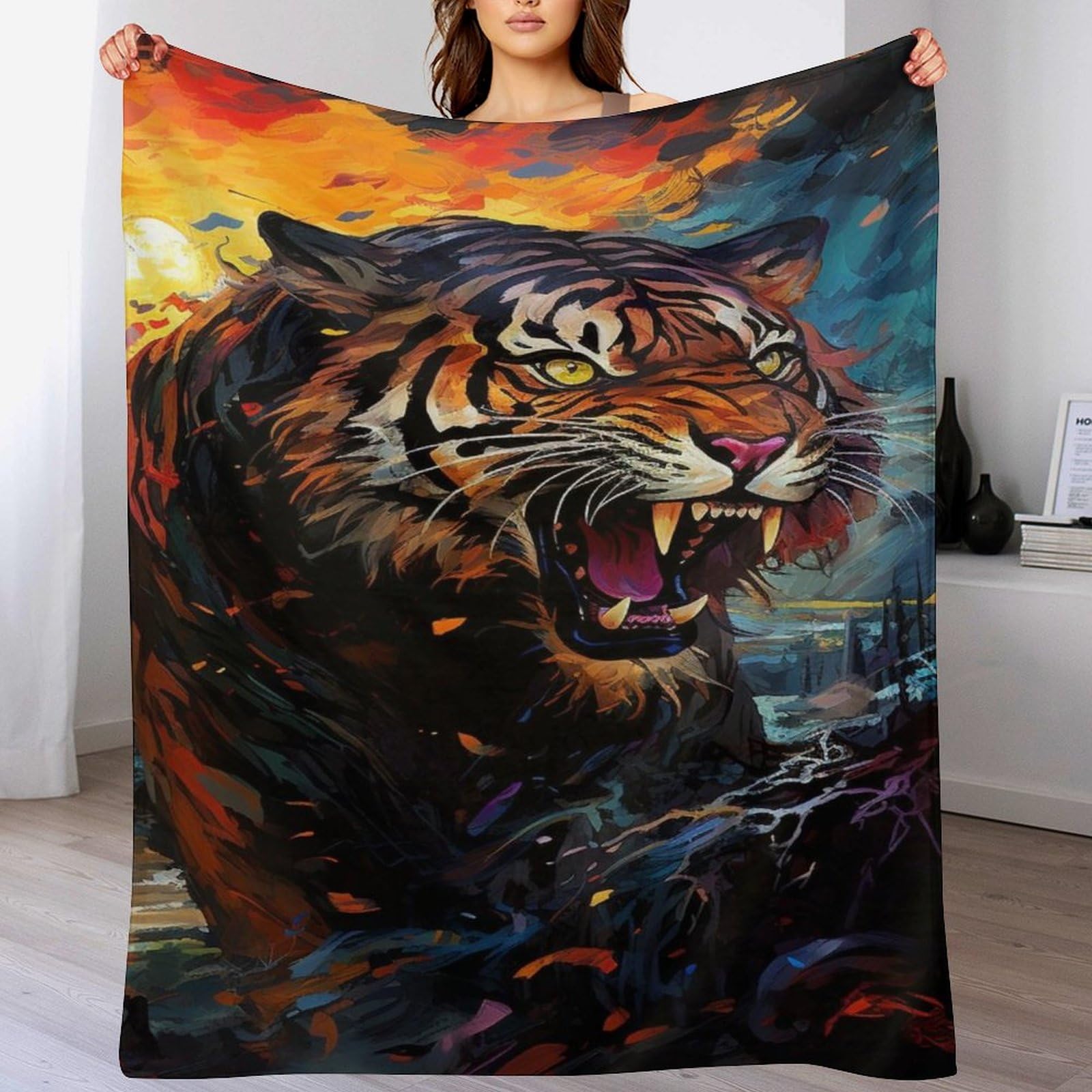 Jeté de lit tigre en flannel pour des soirées cocooning au salon