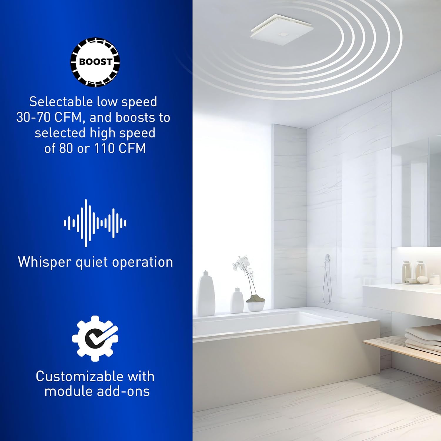 Panasonic WhisperGreen Select Dual Speed Ceiling Mount Exhaust Fan, Designer Grille, Customizable, 30 to 110 CFM, FV-0511VKS3S