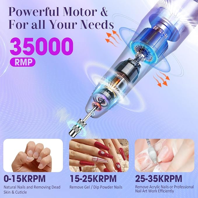 Kit de manicura y pedicura con fresadora eléctrica de 35000 RPM miniatura 3
