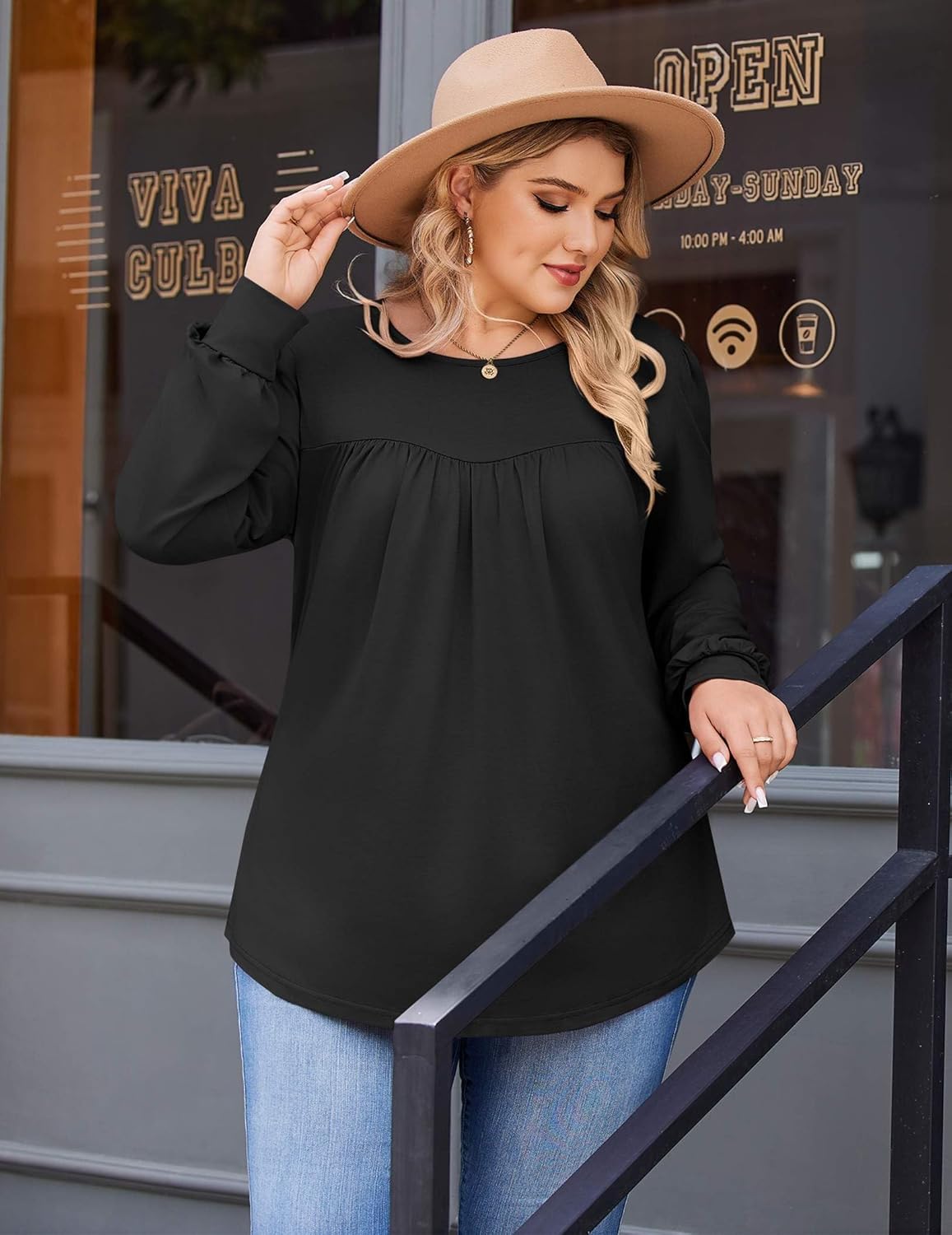 IN'VOLAND Womens Plus Size Tops Long Sleeve Shirts Crew Neck Flowy Tunic Fall Casual Loose Blouse 1X-5X - Image 2