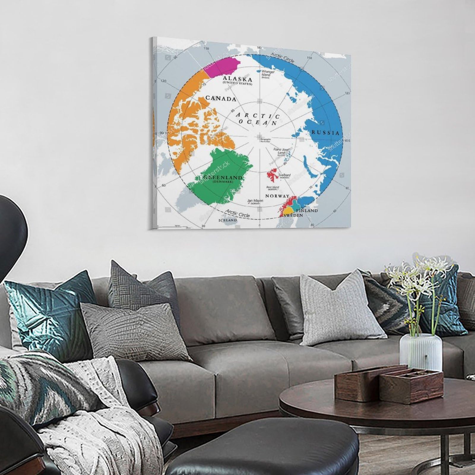 Amazon.co.jp: 北極圏の国々、政治地図。赤道と北極を北約66度以内の国