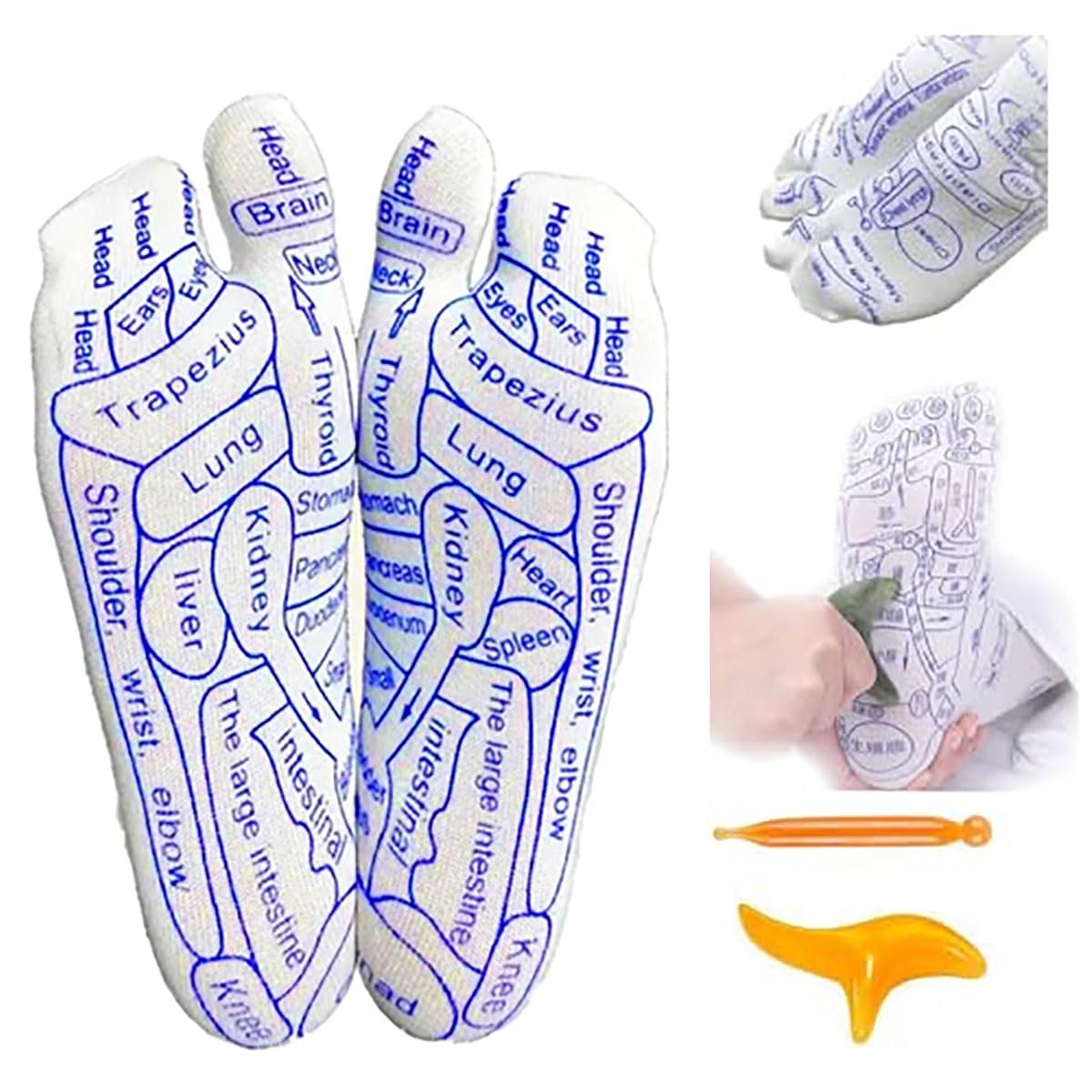 Calzini Per Riflessologia Plantare Con Mappe Dei Punti E Set Di Strumenti Per Massaggio (Penna E Bastoncino) - Regalo Benessere Per Donne E Uomini