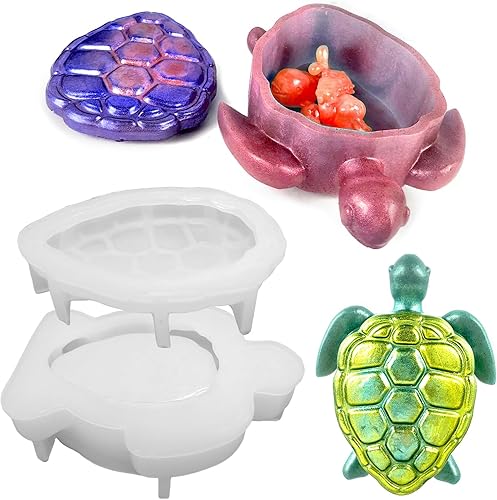 Molde de resina de caja de tortuga marina con tapa, recipiente creativo molde de fundición de resina epoxi, molde de almacenamiento de silicona para