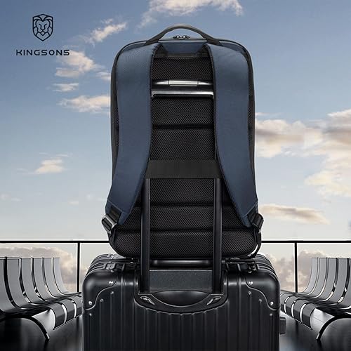 Miniatura 8 de Kingsons Mochila con compartimento para laptop de 15.6 pulgadas para hombre, impermeable, delgada, duradera, mochila de negocios para trabajo,