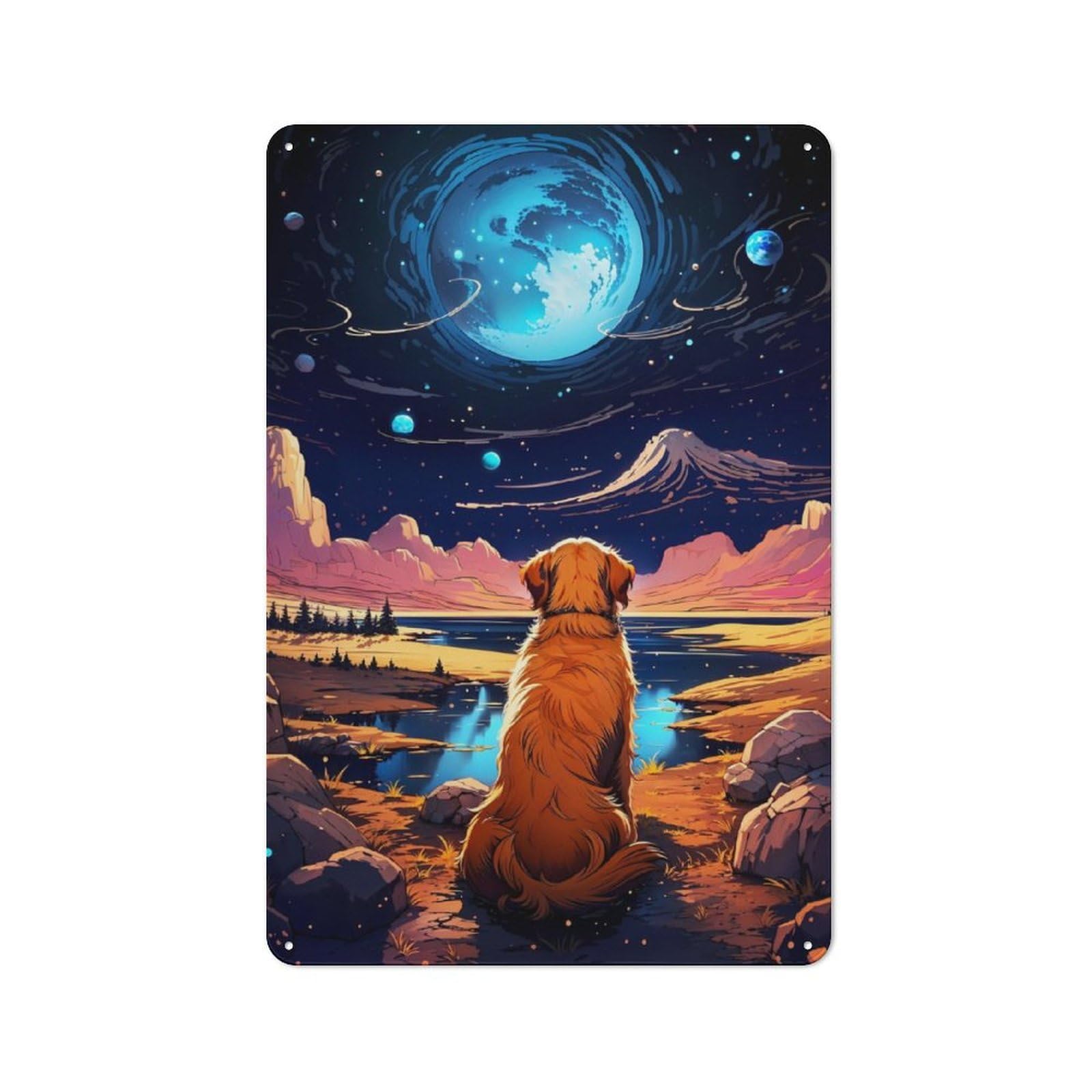 Junmoney Moonlit Vigil For Lounge Or Reading Corner, Rustic Tin Sign 30X20cm, For Home Interiors, Feature Walls And Decorative Displays