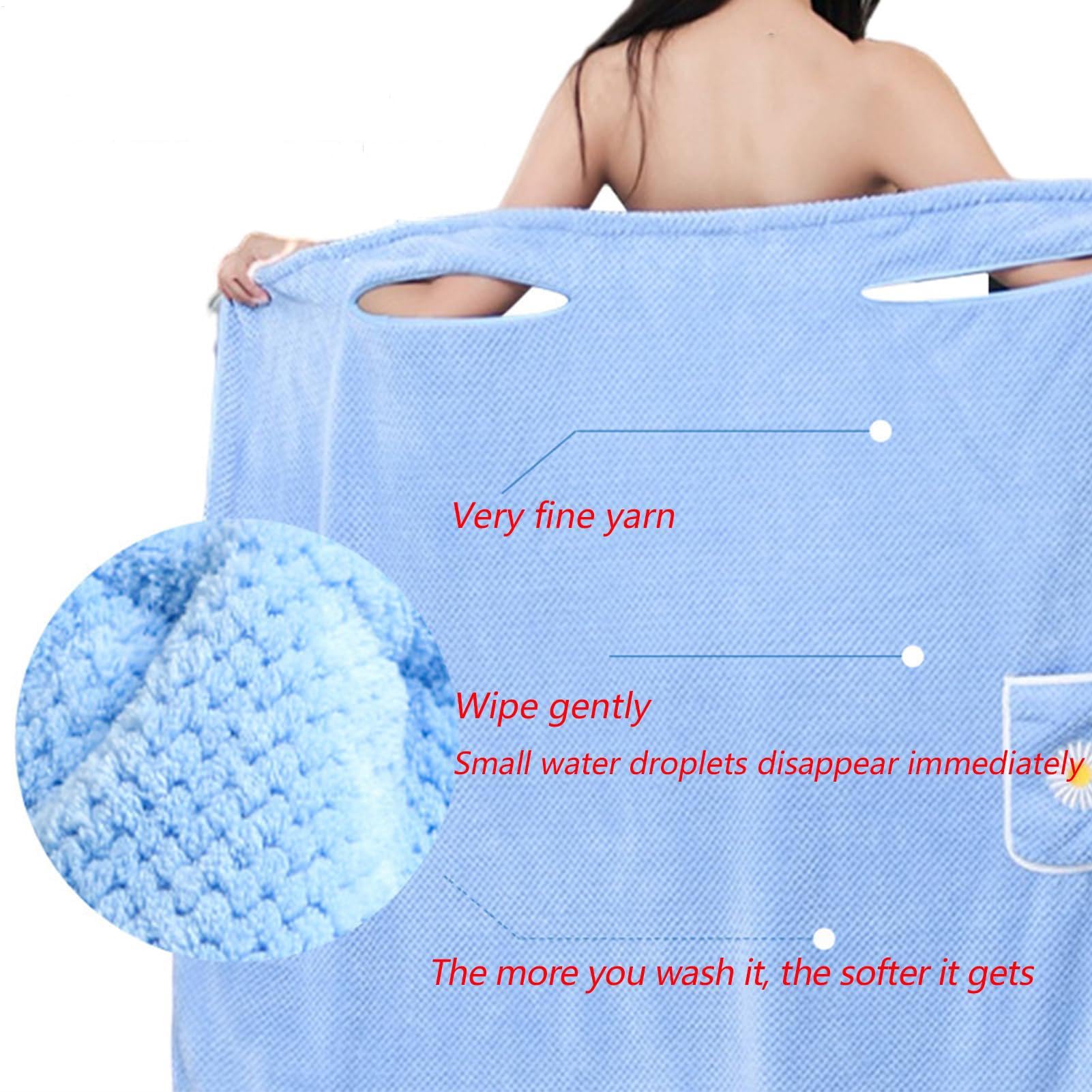 Toallas para mujer – Bata envolvente absorbente de secado rápido de forro polar coral con bolsillo para el hogar, spa, viajes