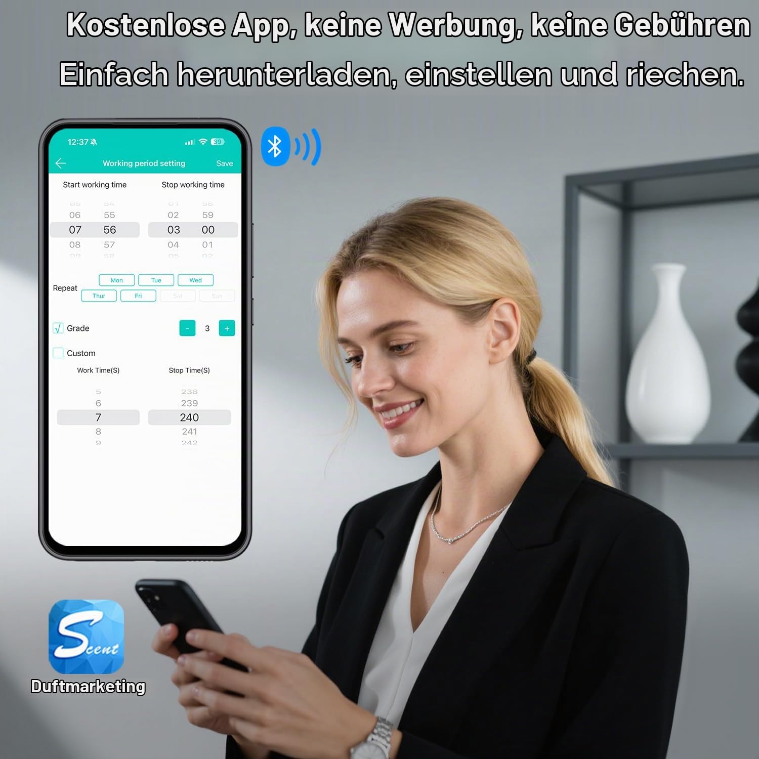 Aroma Diffuser Ohne Wasser, Steckdosen Diffusor, Intelligente Steuerung via Bluetooth-App, Abdeckung bis zu 500 ft²