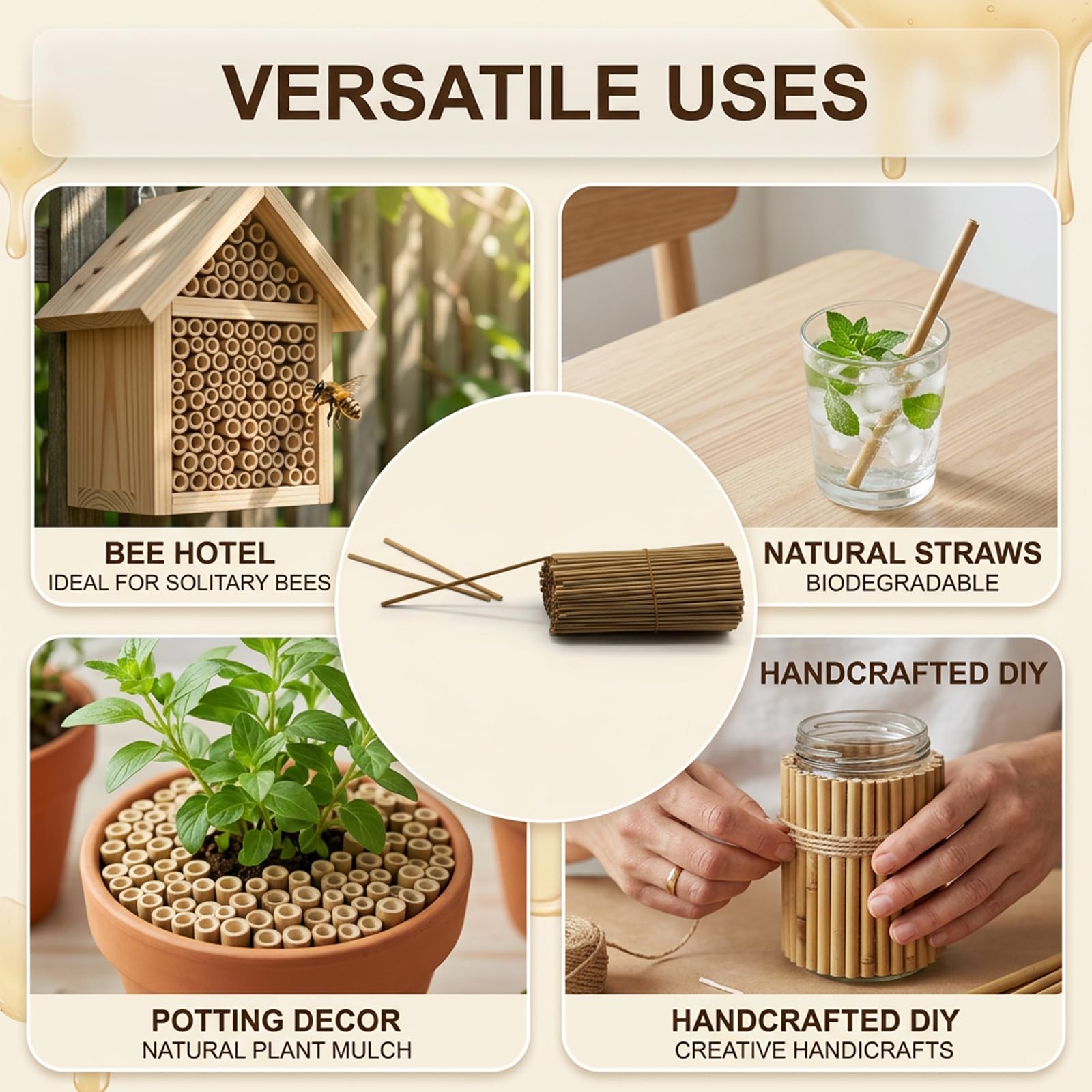 300PCS Pajitas de Trigo para Hotel de Insectos 14,5 cm, Tubo para Nido de Abejas Silvestres, Relleno Natural para Casa de Insectos, Hotel Abejas, Colmenas de Abejas DIY