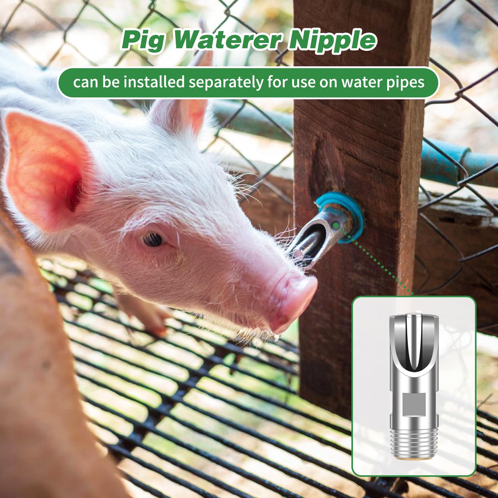Juego de 4 boquillas de agua de cerdo para barril, pezones de acero inoxidable, sistema de bebedero automático de agua de pezón de cerdo con kit de conector de tanque de agua de latón para