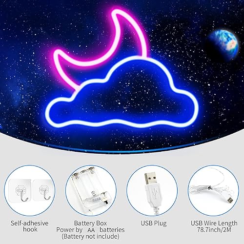 Miniatura 2 de JTLMEEN - Letrero de neón LED de nube y luna letrero de luces de neón para decoración de pared letreros de neón LED alimentados por USB para