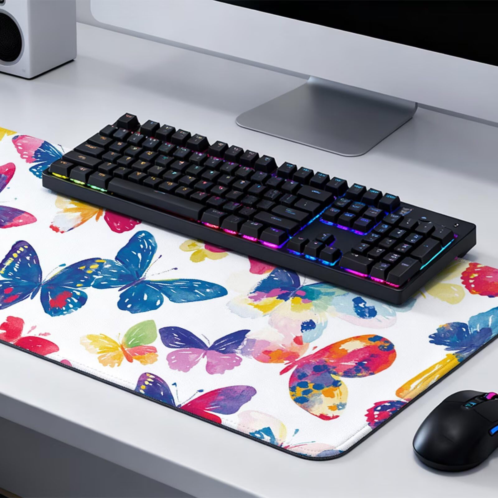 Podkładka pod mysz XXL 1200x600x3mm Podkładka pod mysz beżowa podkładka pod mysz motyl poprawia precyzję i szybkość, antypoślizgowe wodoodporne, szyte krawędzie, akcesoria do gier, komputer biurowy