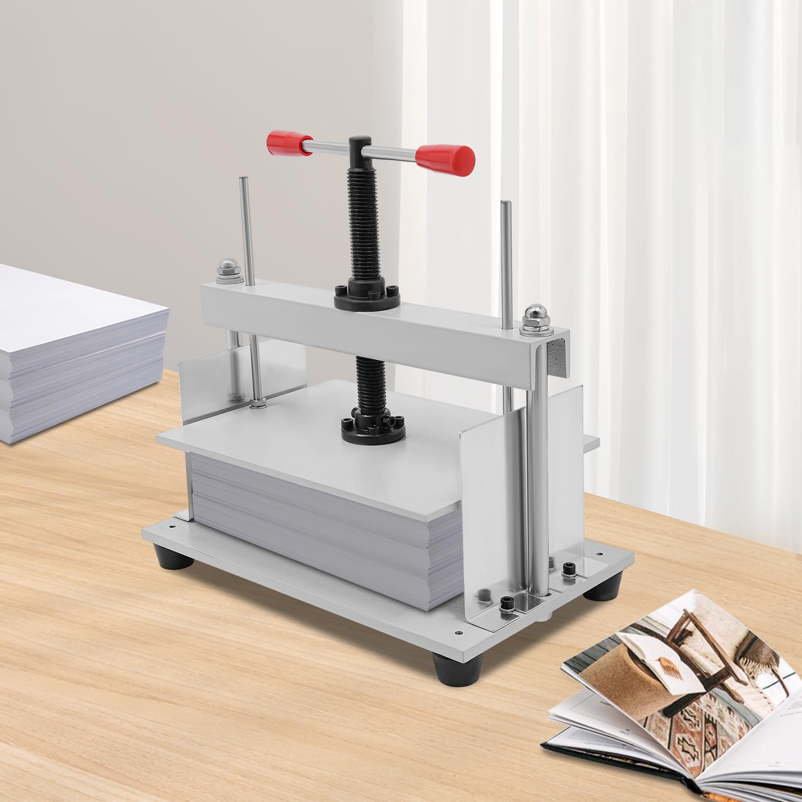 Pressa manuale per carta A4, pressa piatta in acciaio spesso 10 cm, per rilegare libri e appiattire buoni nutrizionali, fatture, con barra di bilanciamento