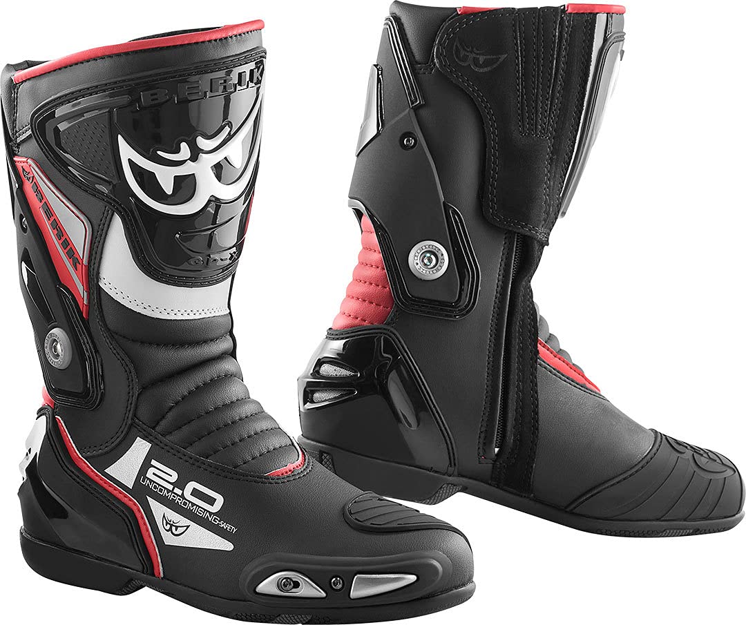 Berik Shaft 2.0 Motorradstiefel, schwarz/rot, 44 | Leder