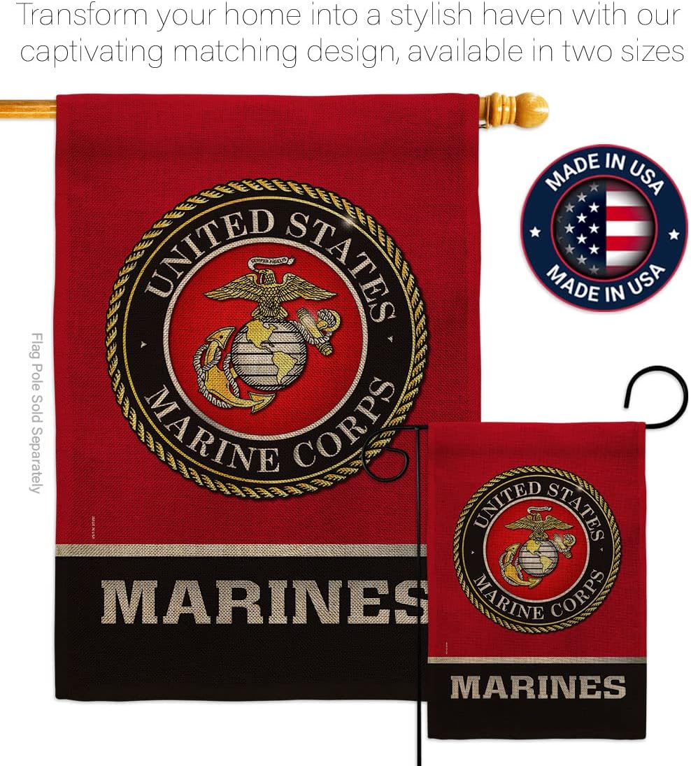 US MILITARY United State Burlap Garden Flag Armed Forces Marine Corps USMC Semper Fi American Military Veteran Retire Official House Banner Small Yard Gift Double-Sided, Made in USA