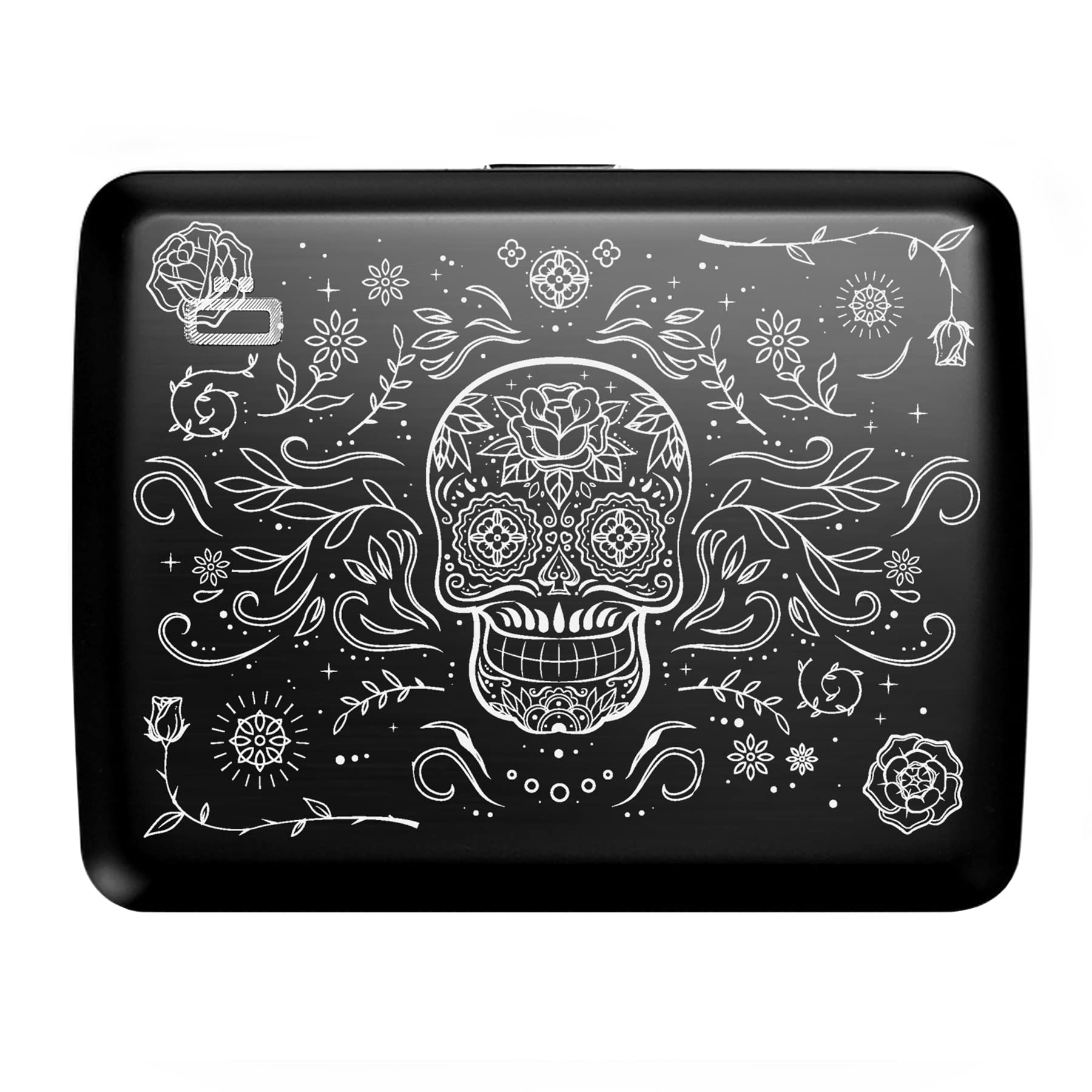 Oslo Large Aluminium Wallet, Large Capacity with Metal Clasp, RFID Protection Against Fraud and Demagnetization, Smart Case Model Oslo Large, Engraving Muertos, Taille unique, Minimalist