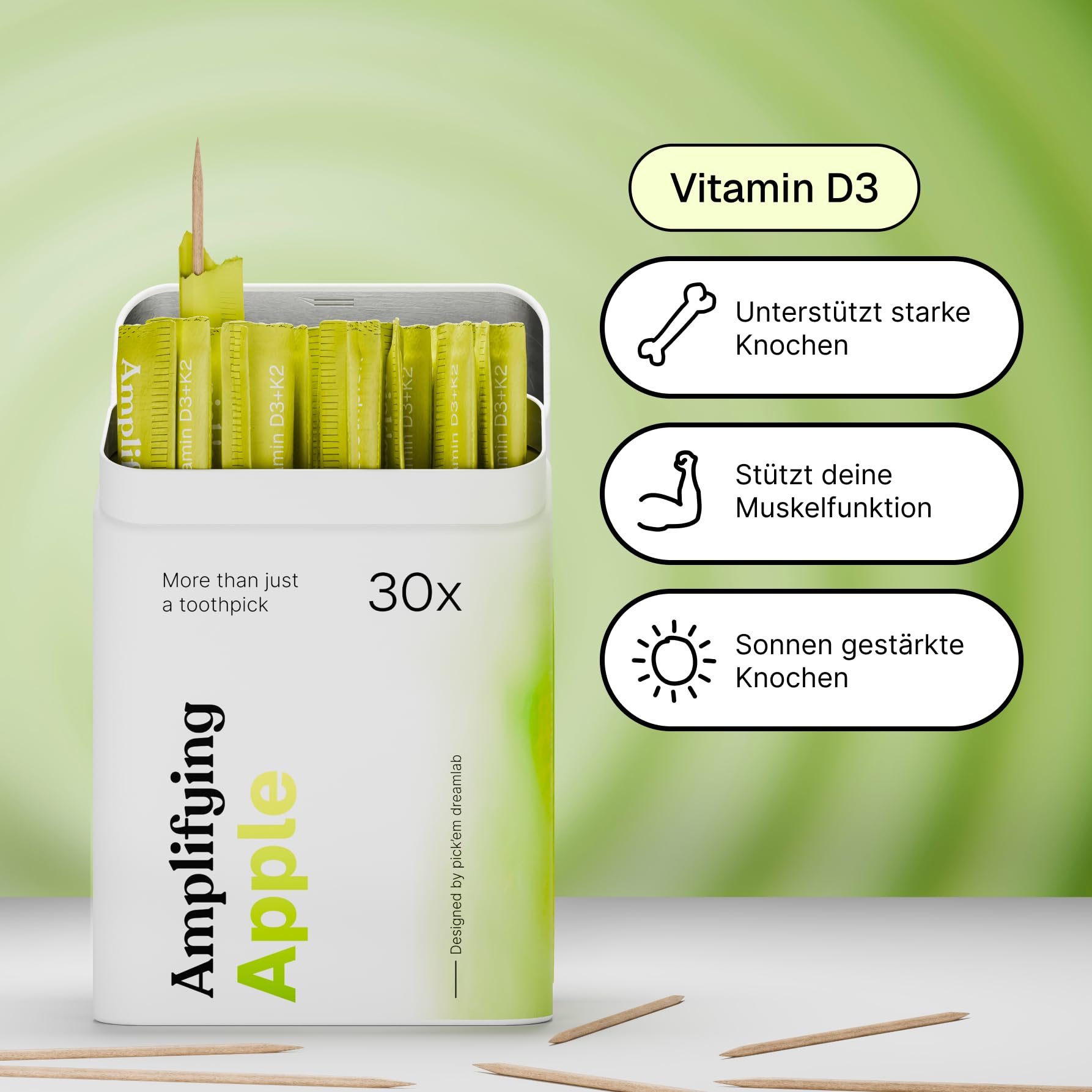 pick'em Powerline Pro Bundle - Palillos de dientes con sabor a vitaminas (200 palillos aromatizados + estuche) - La alternativa de estilo de vida al chicle (Pro Bundle) - Palillos de dientes con sabor
