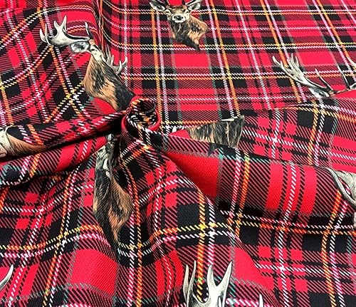 Miniatura 5 de Tela estampada de ciervos en tela de tapicería de cuadros rojos (78.7 inx55.1 in)-HDTF-0583-200