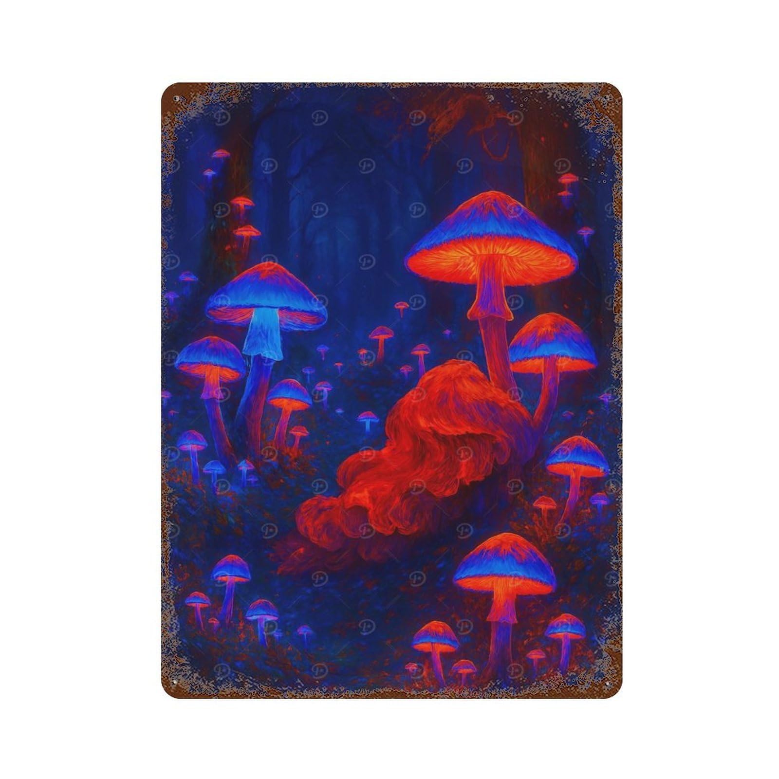 Garage Style Glowing Mushroom Forest Rust Effect Tin Sign 15.7"x11.8", Farmhouse Wall Decor for Bar And Workshop