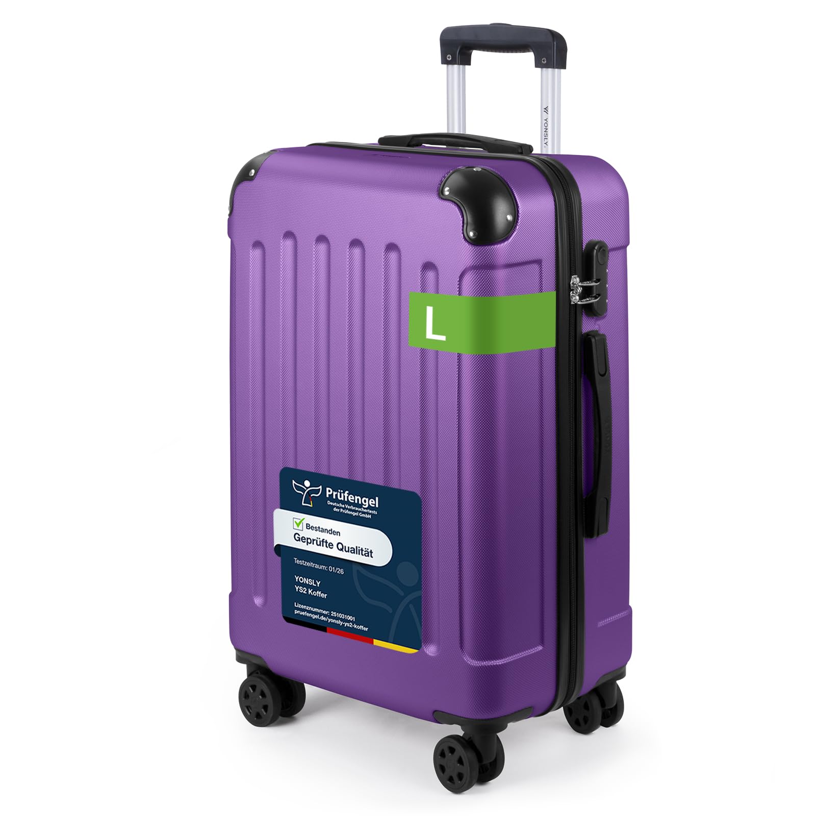 YONSLY Trolley Koffer Set, Reisekoffer, Rollkoffer Handgepäck, Kabinkoffer Suitcase, Gepäckset mit 360° Rollen, Hartschalenreisekoffer, Zahlenschloss, Gummigriff