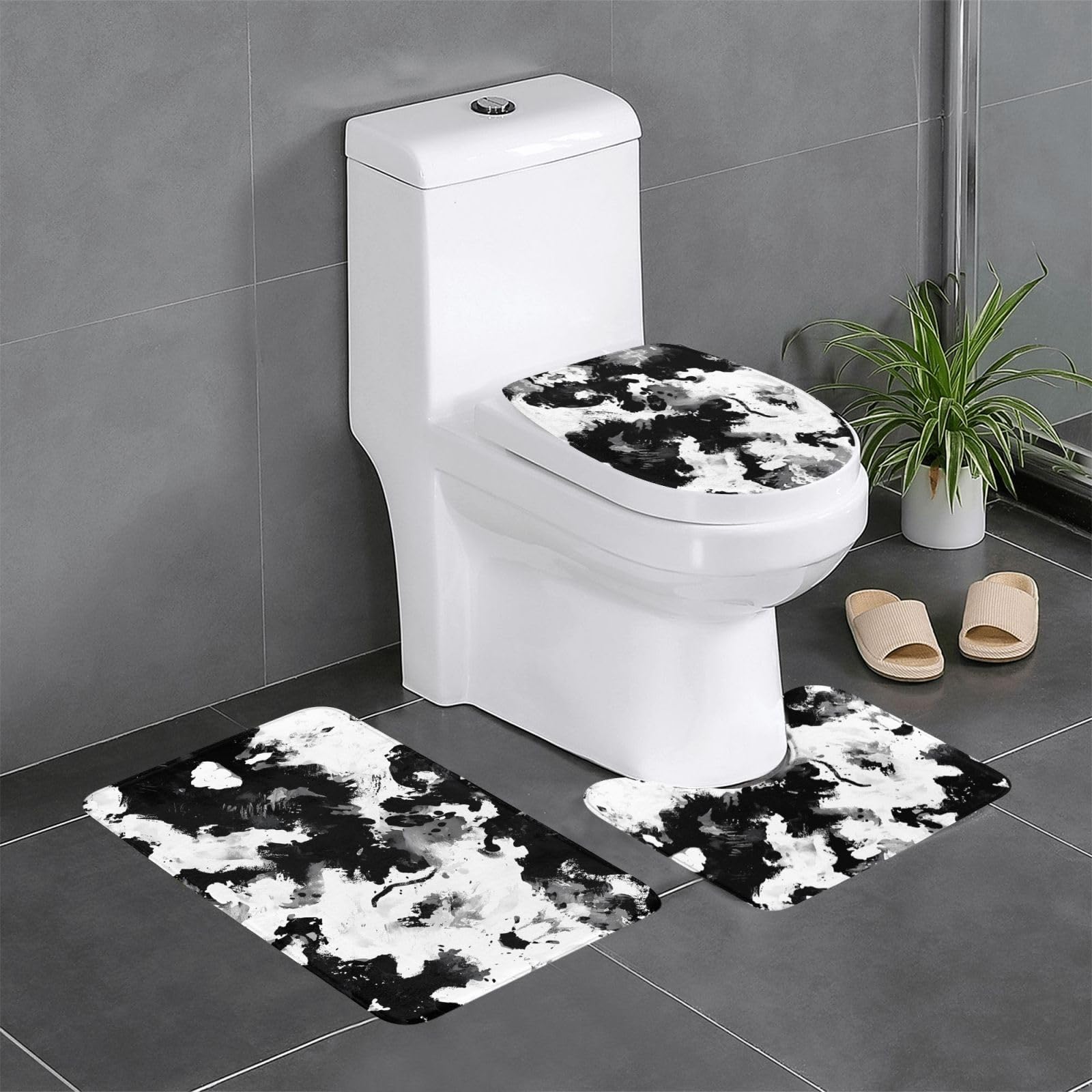 Tapis de salle de bain antidérapants lot de 3 avec tapis de contour ovale et rectangulaire