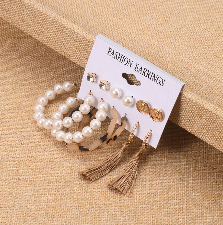 Image of ANNACREATIONS Stylish combo of pearl stud hoop earrings set for Women Girls
