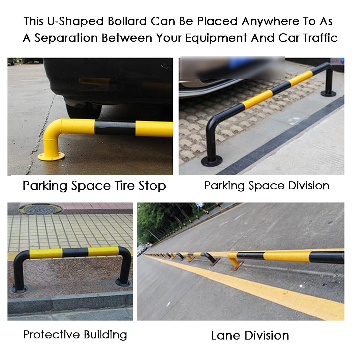 U Shape Security Bollards, Black & Yellow Traffic Warning Posts for Parking, Garage, Driveway, Warehouse (50x30x0.15cm) - Car Blocker & Wall Protector(50x30x0.15cm)