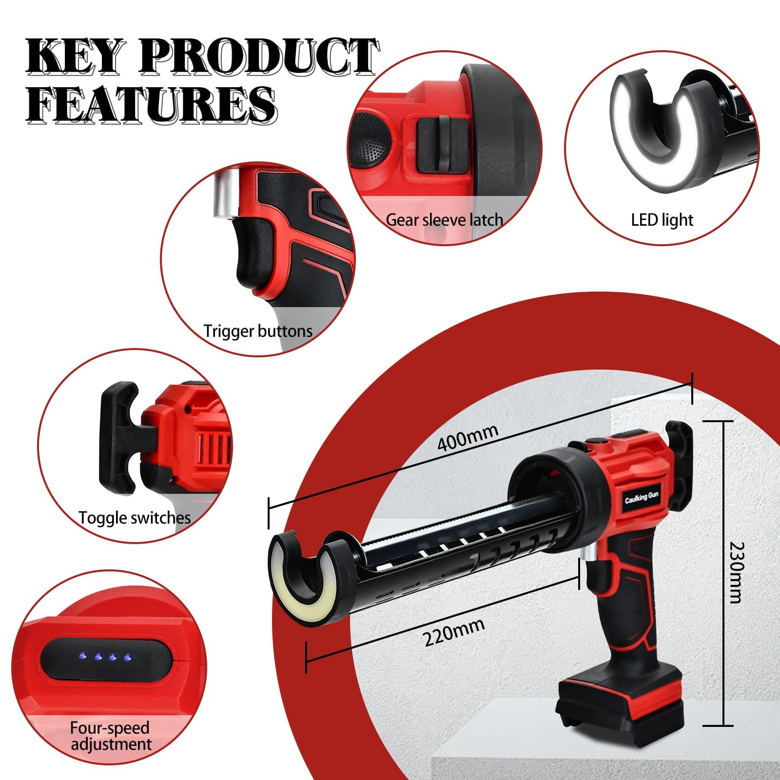 Pistolet Silicone Électrique 18V,Pistolet à Cartouche Electrique 1500mah,Pistolet Silicone Avec Led,4 Vitesses Réglables,Pompe a Silicone 300Ml Sceller,Anti-Goutte,Pour Étanchéité (1 Batterie)
